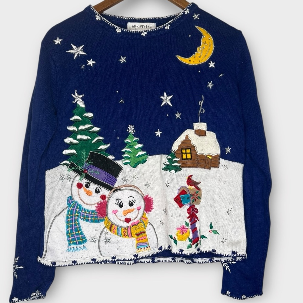Arriviste Vintage Ugly‎ Christmas Festive Sweater with Snowman Design Size Small